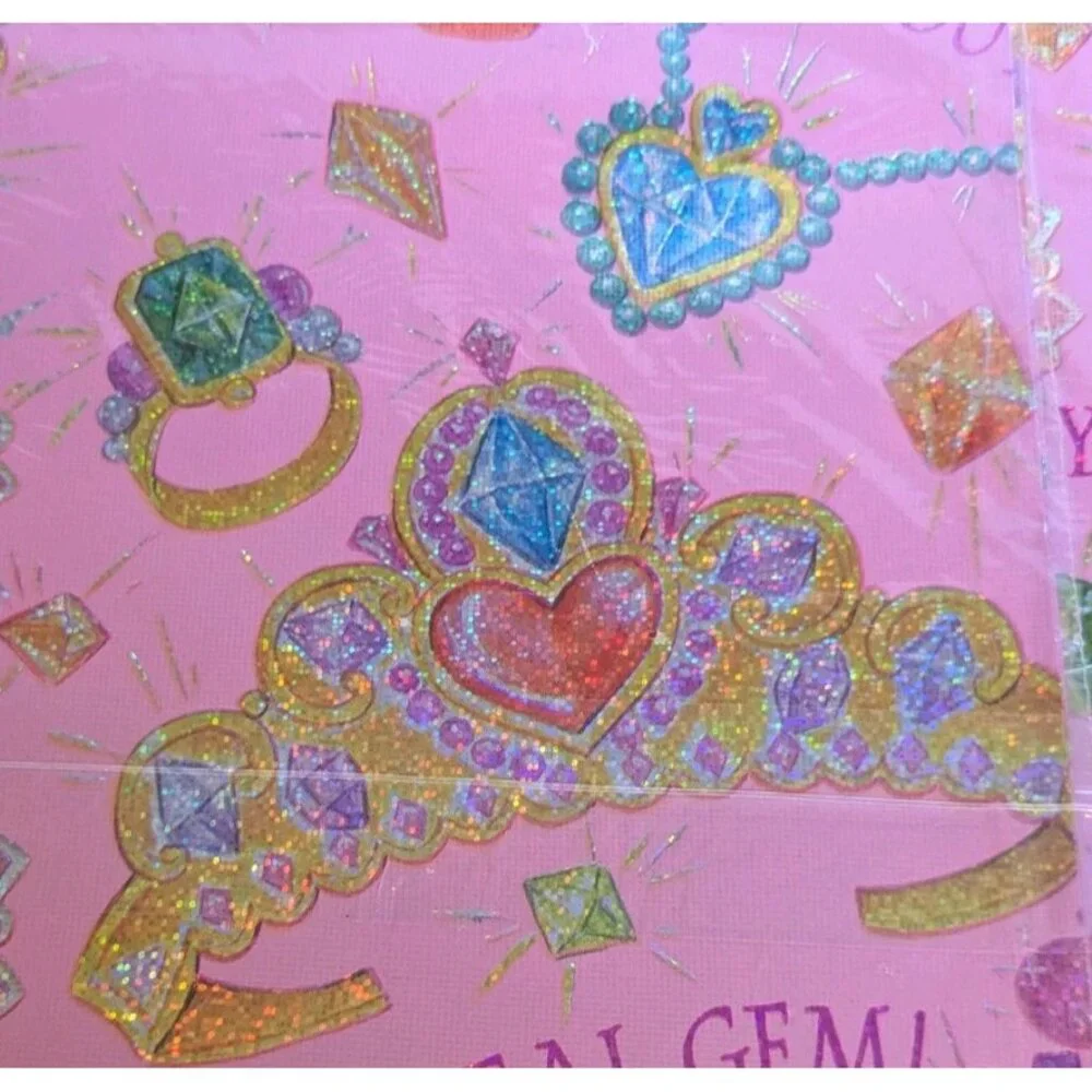 2 NOS American Greetings Gift Wrapping Paper Prismatic You're A Gem Glitter Vtg